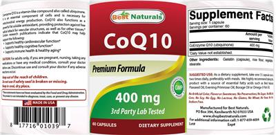 Photo of the Best Naturals CoQ10 400 mg label
