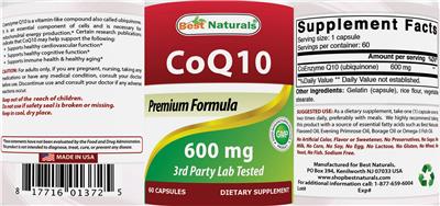 Photo of the Best Naturals CoQ10 600 mg label