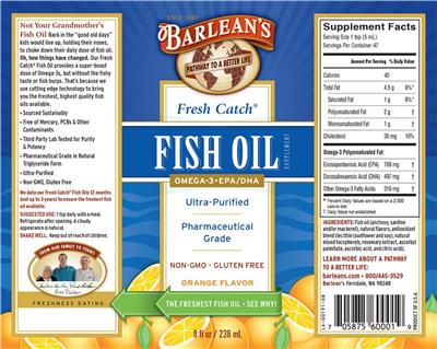 Photo of the Barlean's Fresh Catch Fish Oil Orange Flavor label
