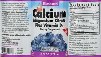 Liquid Calcium Magnesium Citrate Plus Vitamin D3 Natural Blueberry Flavor
