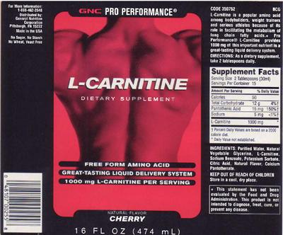 Photo of the GNC Pro Performance L-Carnitine Cherry label