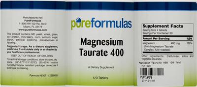 Photo of the PureFormulas Magnesium Taurate 400 label