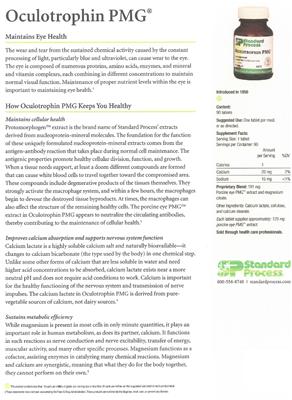 Photo of the SP Standard Process Oculotrophin PMG label