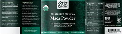 Photo of the Gaia Herbs Gelatinized Peruvian Maca Powder label
