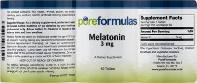 Photo of the PureFormulas Melatonin 3 mg label