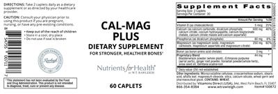 Photo of the Nutrients for Health Cal-Mag Plus label