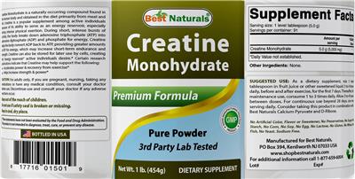 Photo of the Best Naturals Creatine Monohydrate Pure Powder label