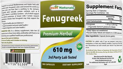 Photo of the Best Naturals Fenugreek 610 mg label