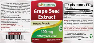 Photo of the Best Naturals Grape Seed Extract 400 mg label