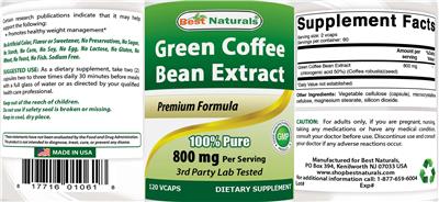 Photo of the Best Naturals Green Coffee Bean Extract 800 mg label