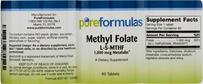 Photo of the PureFormulas Methyl Folate L-5-MTHF 1,000 mcg Metafolin label