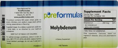 Photo of the PureFormulas Molybdenum label