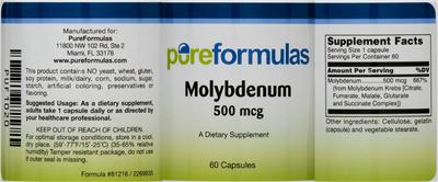 Photo of the PureFormulas Molybdenum 500 mcg label