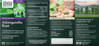 Photo of the Gaia Herbs Ashwagandha Root label
