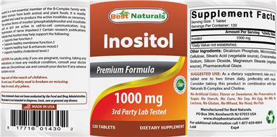 Photo of the Best Naturals Inositol 1000 mg label