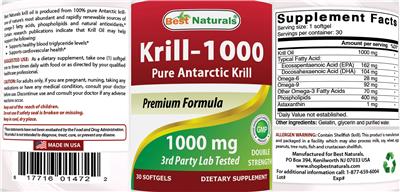 Photo of the Best Naturals Krill-500 1000 mg label