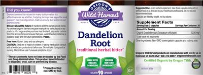 Photo of the Oregon's Wild Harvest Dandelion Root label