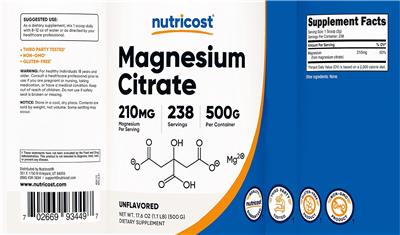 Magnesium Citrate 210 mg Unflavored のラベル画像（NIH DSLD）