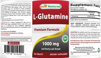 Photo of the Best Naturals L-Glutamine 1000 mg label