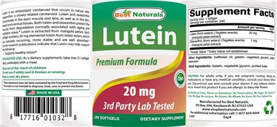 Photo of the Best Naturals Lutein 20 mg label