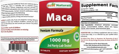 Photo of the Best Naturals Maca 1000 mg label