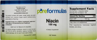 Photo of the PureFormulas Niacin 100 mg label
