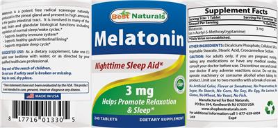 Photo of the Best Naturals Melatonin 3 mg label