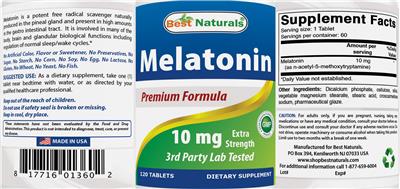 Photo of the Best Naturals Melatonin 10 mg label