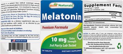 Photo of the Best Naturals Melatonin 10 mg label