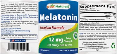 Photo of the Best Naturals Melatonin 12 mg label