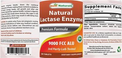 Photo of the Best Naturals Natural Lactase Enzyme 9000 FCC ALU label