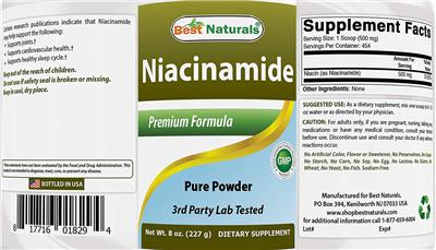 Photo of the Best Naturals Niacinamide Pure Powder label
