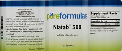 Photo of the PureFormulas Niatab 500 label