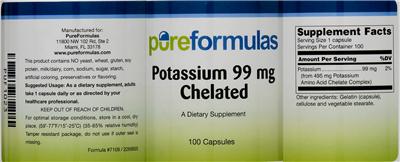 Photo of the PureFormulas Potassium 99 mg Chelated label