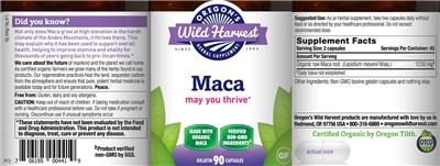 Photo of the Oregon's Wild Harvest Maca label