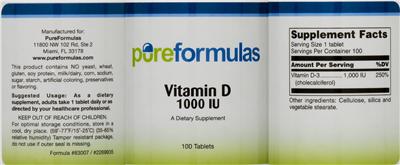 Photo of the PureFormulas Vitamin D 1000 IU label