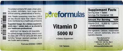 Photo of the PureFormulas Vitamin D 5000 IU label