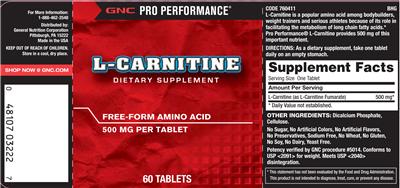 Photo of the GNC Pro Performance L-Carnitine label