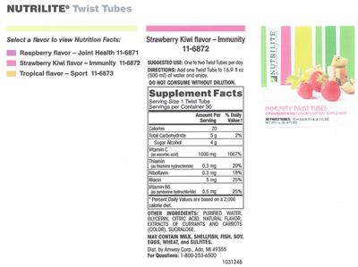 Photo of the Nutrilite Immunity Twist Tubes Stawberry Kiwi Flavor label