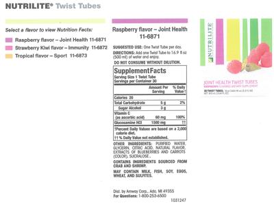 Photo of the Nutrilite Joint Health Twist Tubes Raspberry Flavored label