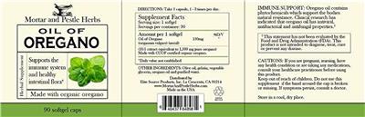 Photo of the Mortar and Pestle Herbs Oil of Oregano label