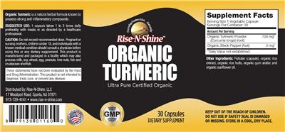 Photo of the Rise-N-Shine Organic Turmeric label