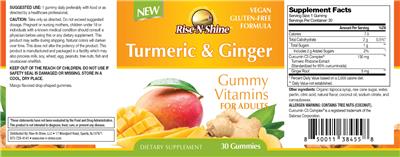 Photo of the Rise-N-Shine Turmeric & Ginger Gummies label