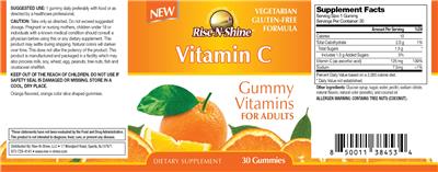 Photo of the Rise-N-Shine Vitamin C Gummies label