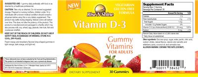 Photo of the Rise-N-Shine Vitamin D-3 Gummy Vitamins for Adults label