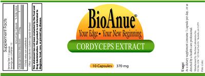 Photo of the BioAnue Cordyceps Extract 370 mg label