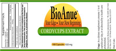 Photo of the BioAnue Cordyceps Extract label