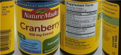 Cranberry 450 mg Extract with Vitamin C のラベル画像（NIH DSLD）