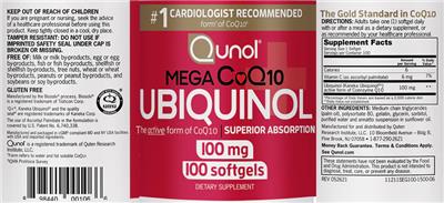 Photo of the Qunol Mega Ubiquinol CoQ10 100 mg label