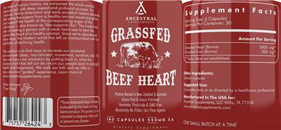 Photo of the Ancestral Supplements Grassfed Beef Heart 550 mg label